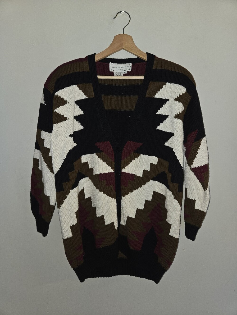 Adrienne Vittadini Vintage Cardigan L 100% Cotton Western Eclectic Sweater Boho